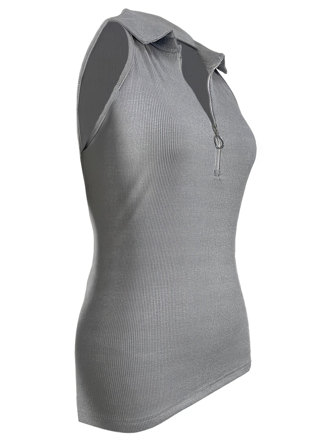 Sexy Ribbed Half Zip Up collar Tank Top