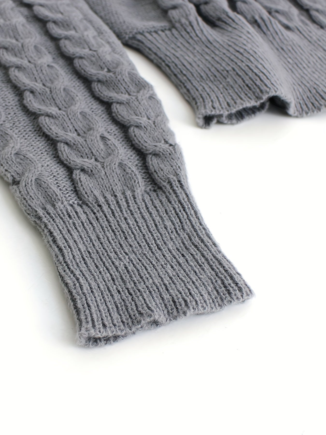 Solid Crew Neck Cable Knit Sweater, Casual Long Sleeve Pullover Sweater, Women's Clothing