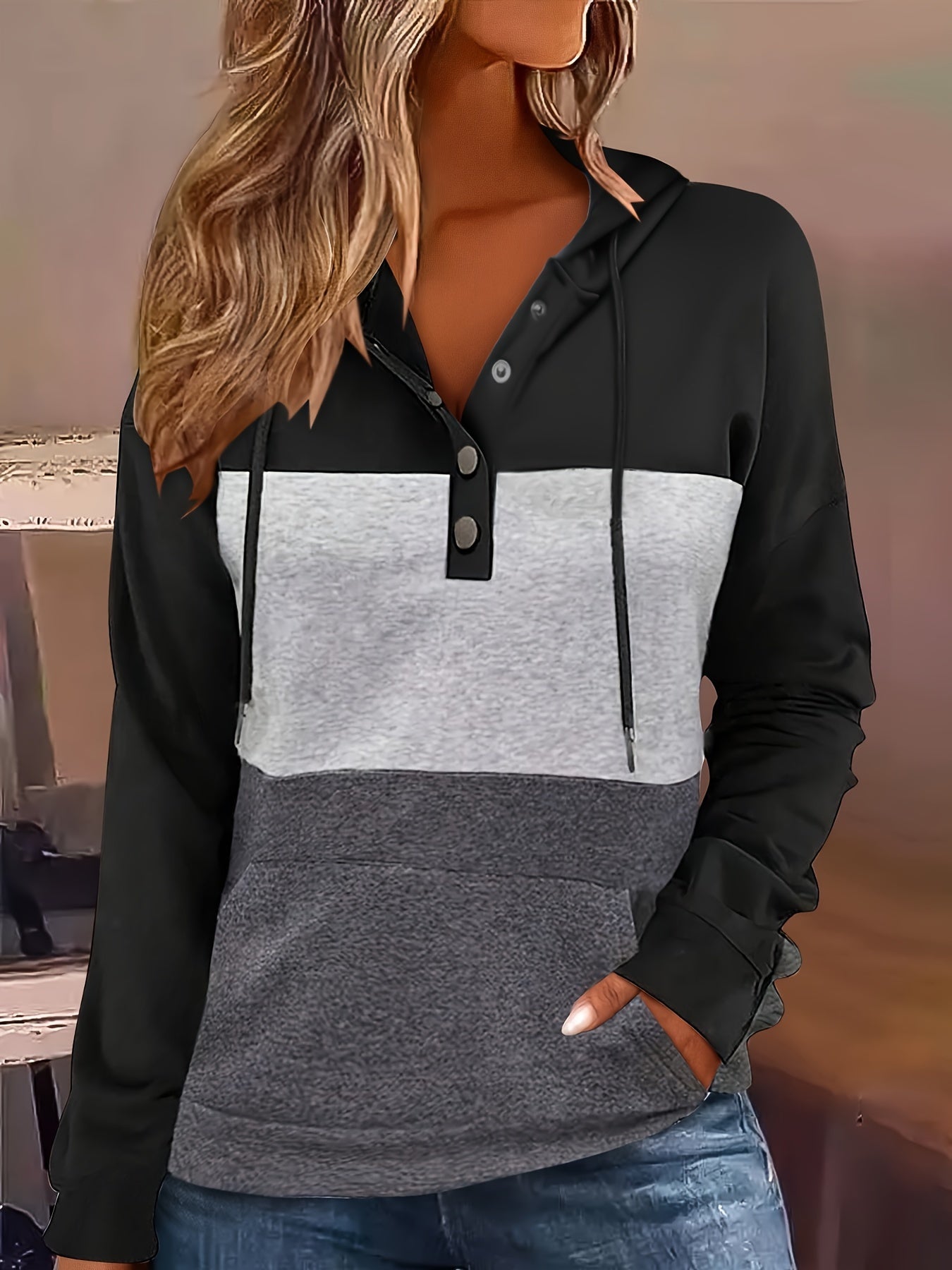 Vibrant Color Block Kangaroo Pocket Hoodie - Soft, Casual, Long Sleeve Drawstring Hooded Sweatshirt with Relaxed Fit - Women's Comfortable Everyday Wear