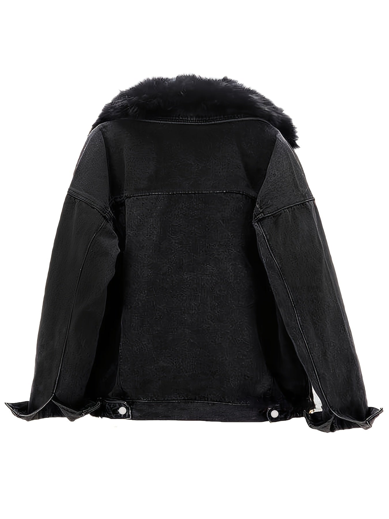 Vintage Style Women'S Faux Fur Collared Denim Jacket, Non-Stretch Woven Fabric, Fall/Winter Warm Outerwear
