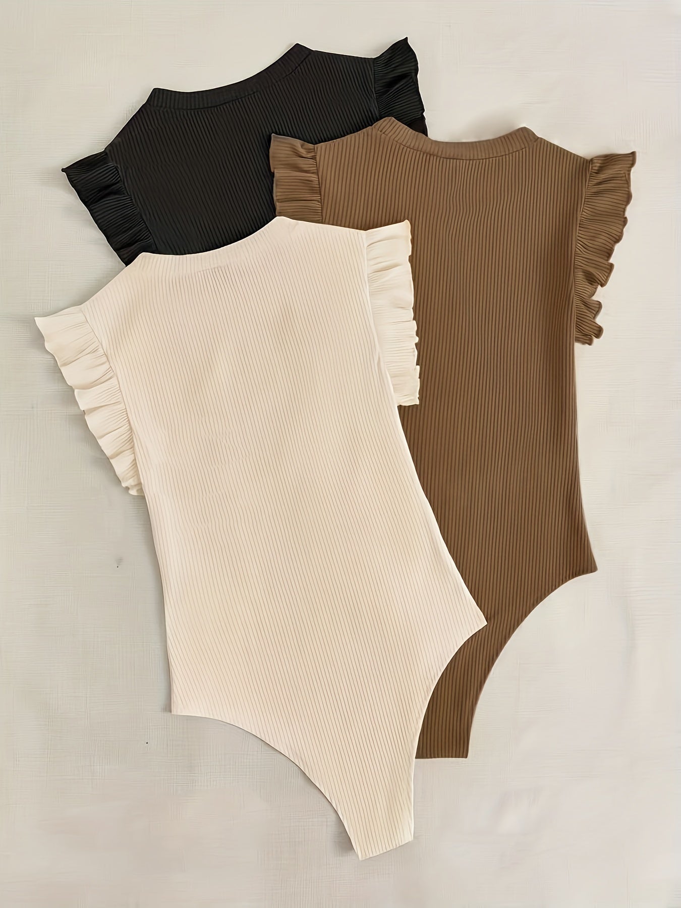 Body elegante de punto acanalado liso con cuello redondo, paquete de 3 unidades