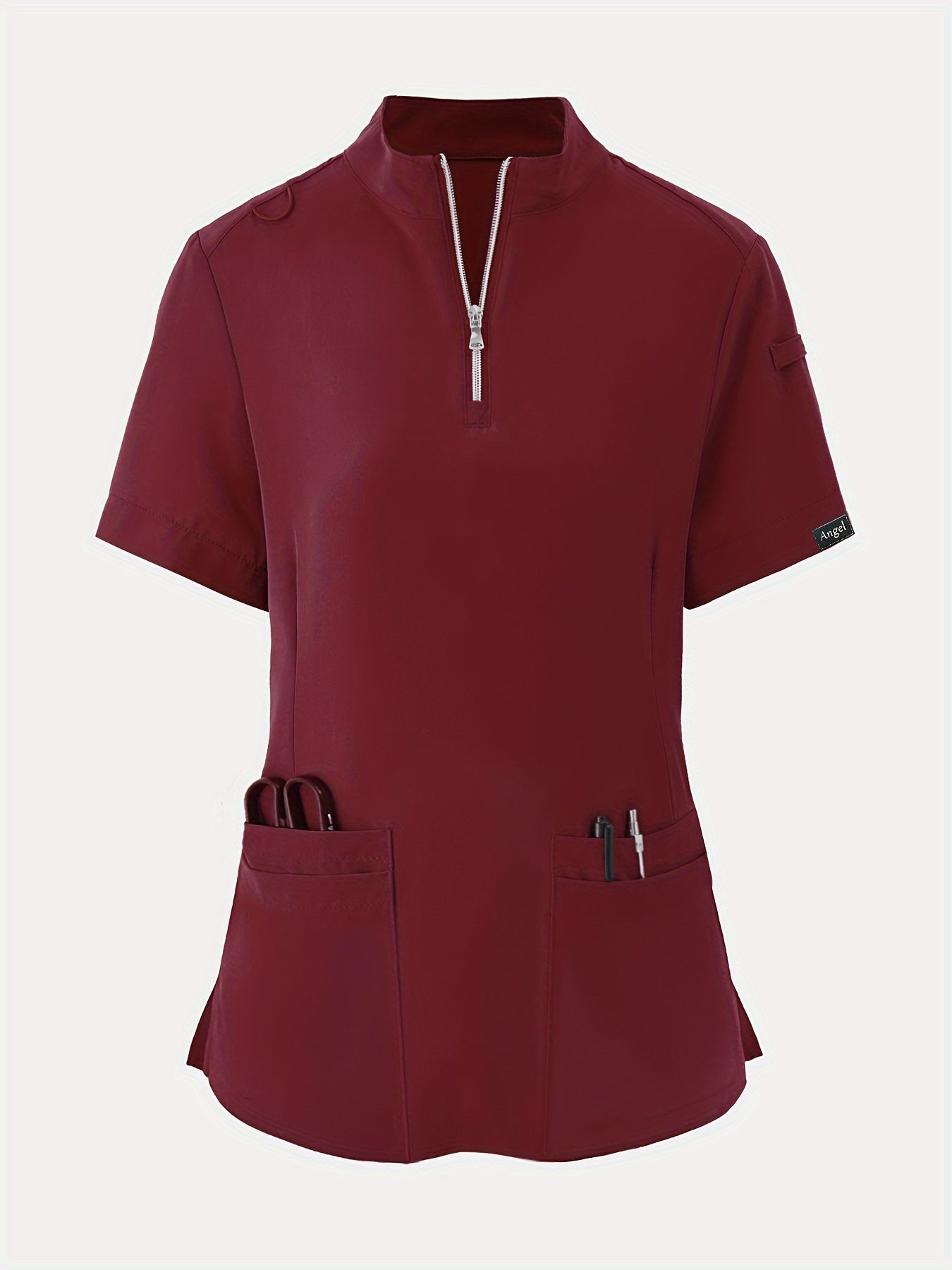 Uniforme de enfermería cómodo y elástico, suave, transpirable, con cierre frontal, manga corta y ajuste relajado para mujeres, ideal para profesionales médicos