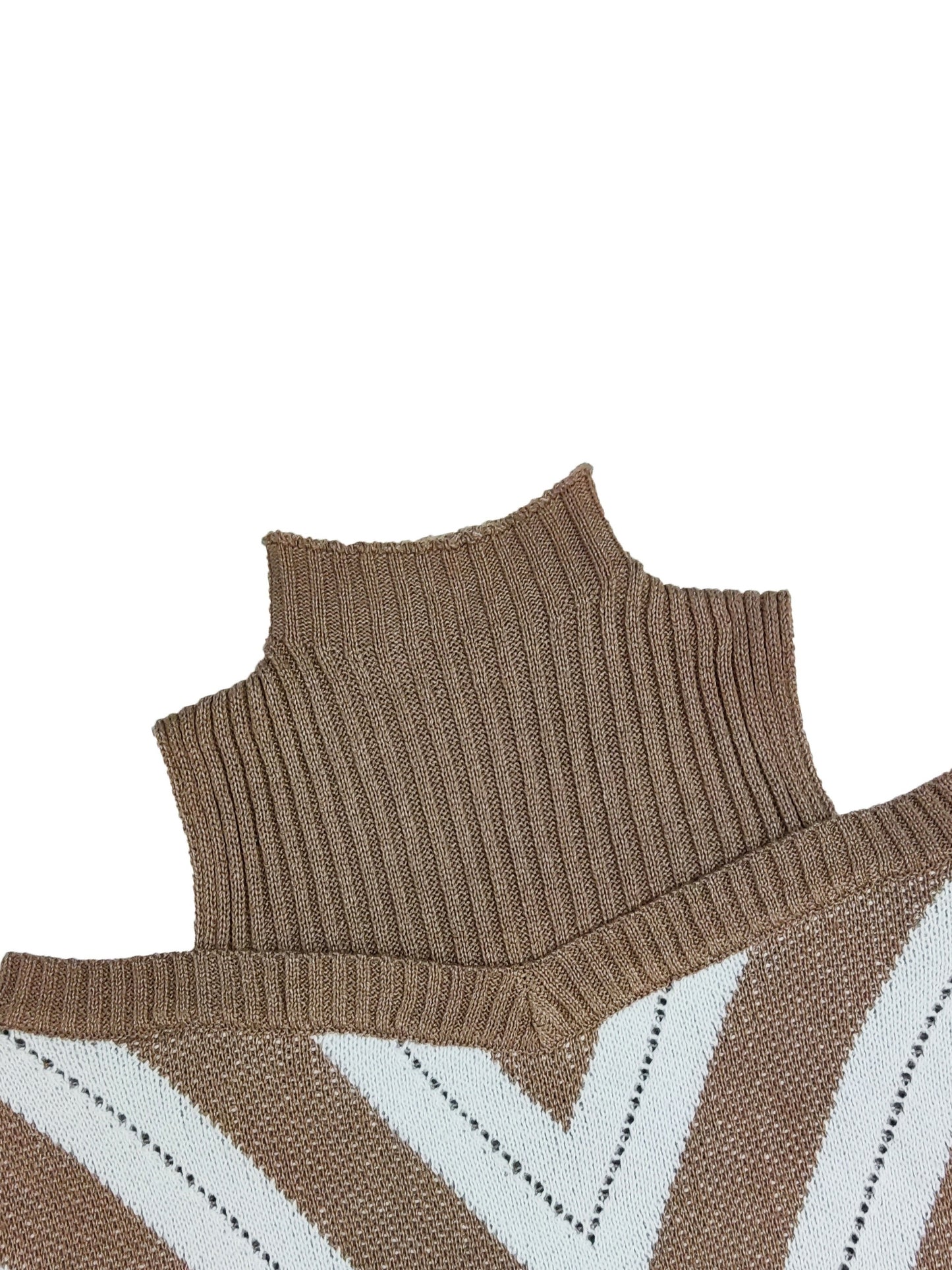 Suéter de cuello alto con estampado geométrico para mujer, talla grande, hombros descubiertos, manga larga, ligeramente elástico