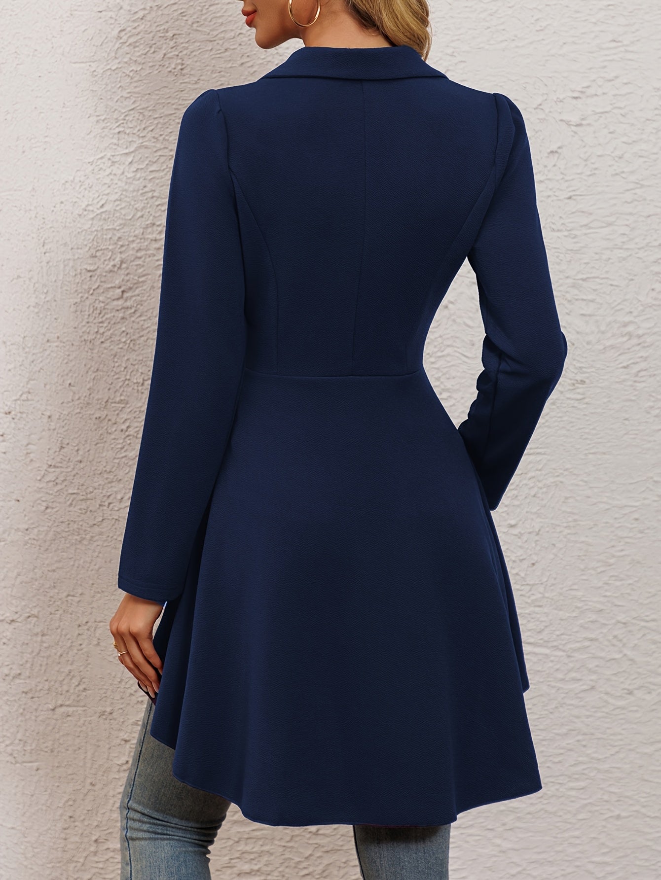 High Low Hem Lapel Collar Blazer, Stylish Solid Color Long Sleeve Single Button Blazer