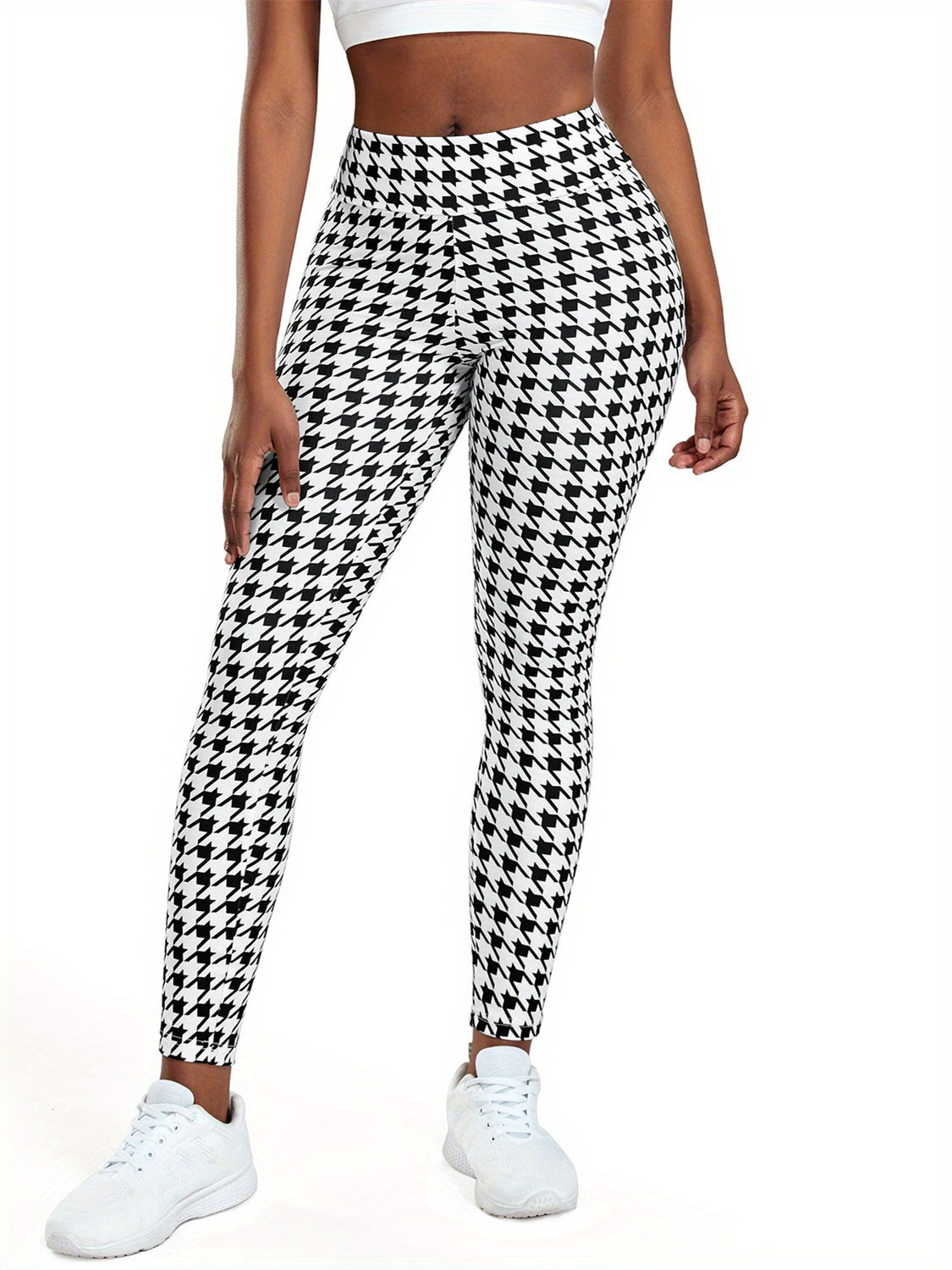 Leggings de yoga con cintura alta y diseño de pata de gallo para mujer: pantalones deportivos elásticos y elegantes para todas las estaciones