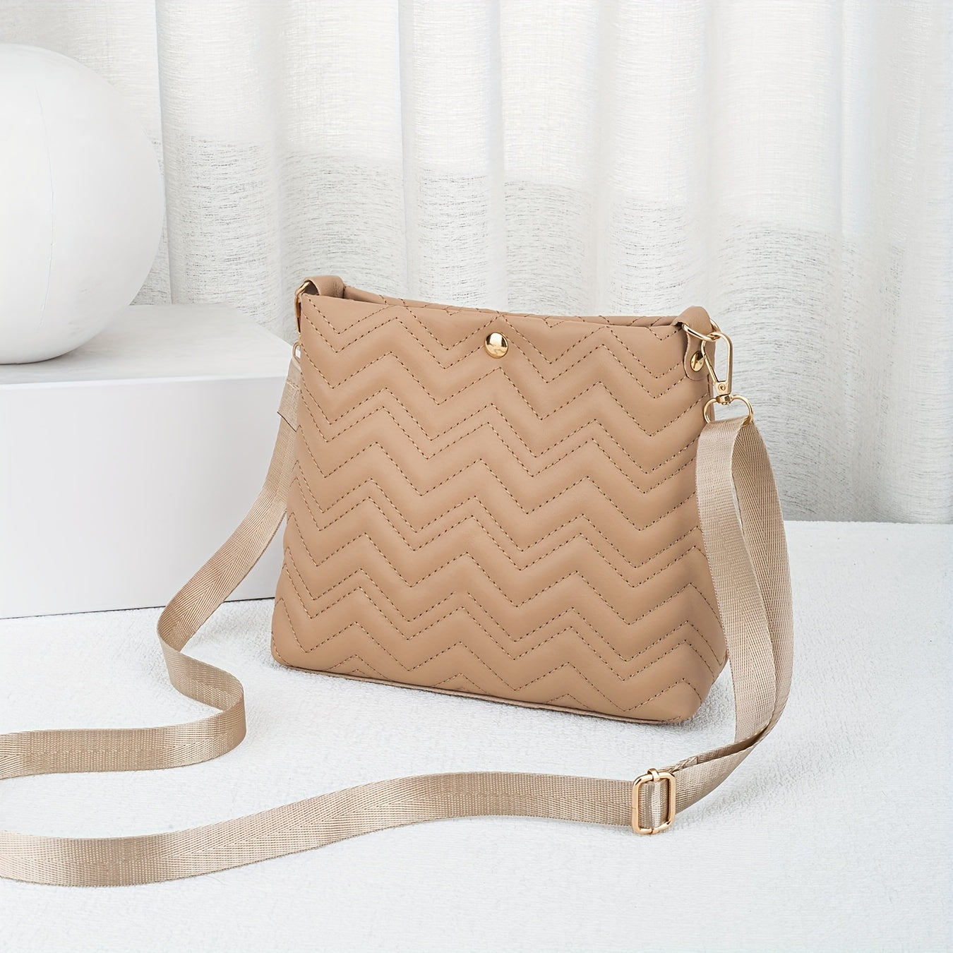 Bolso tipo cubo acolchado con ondas, moderno mini bolso cruzado, bolso de hombro y cartera para mujer