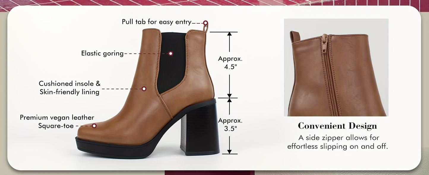 Women's Chunky High Heel Square Toe Ankle Booties