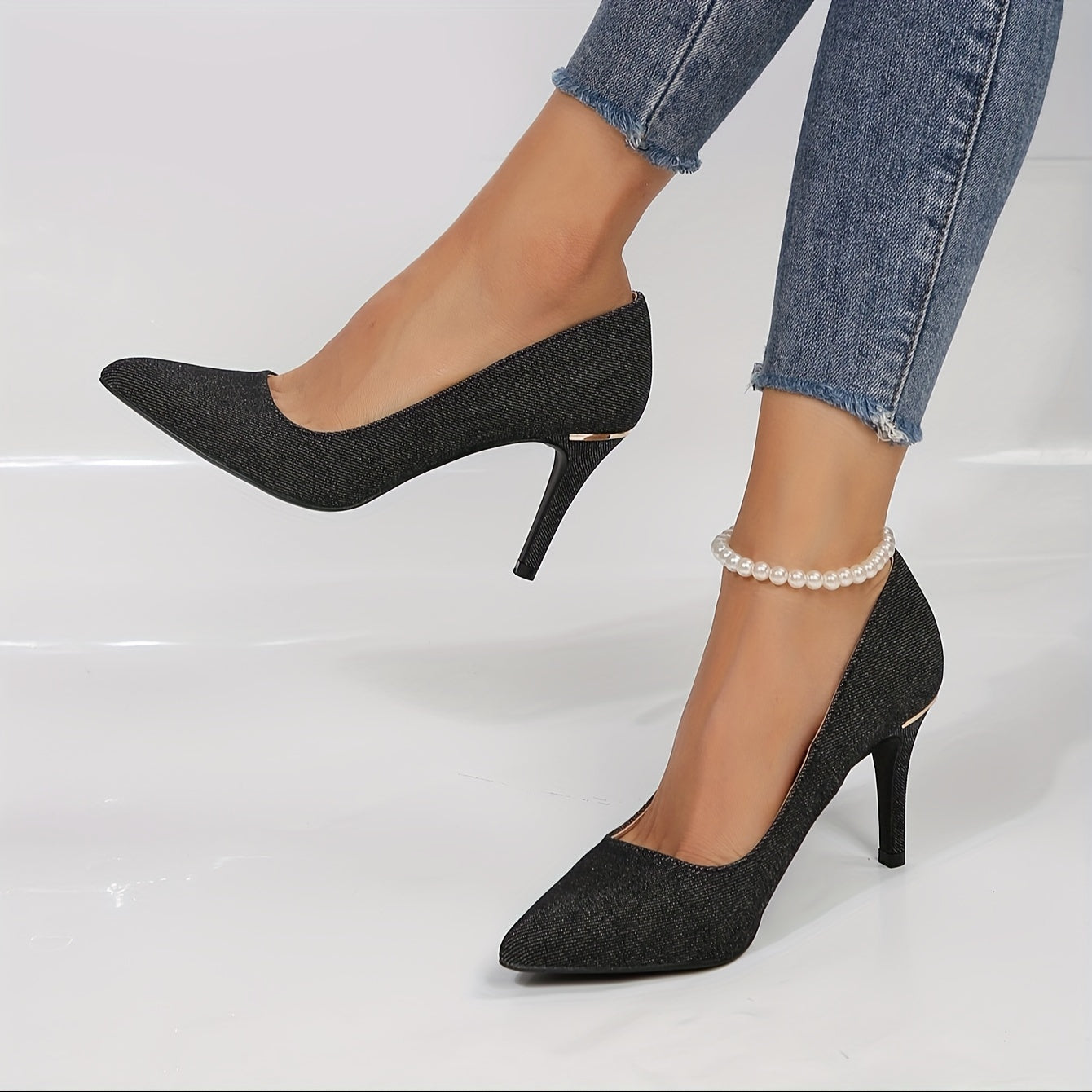 Chic Blue Denim Stiletto Heels - Slip-On Pointed Toe Pumps - Timeless Elegant Fashion for Women - Ideal Dress Shoes for Formal Events