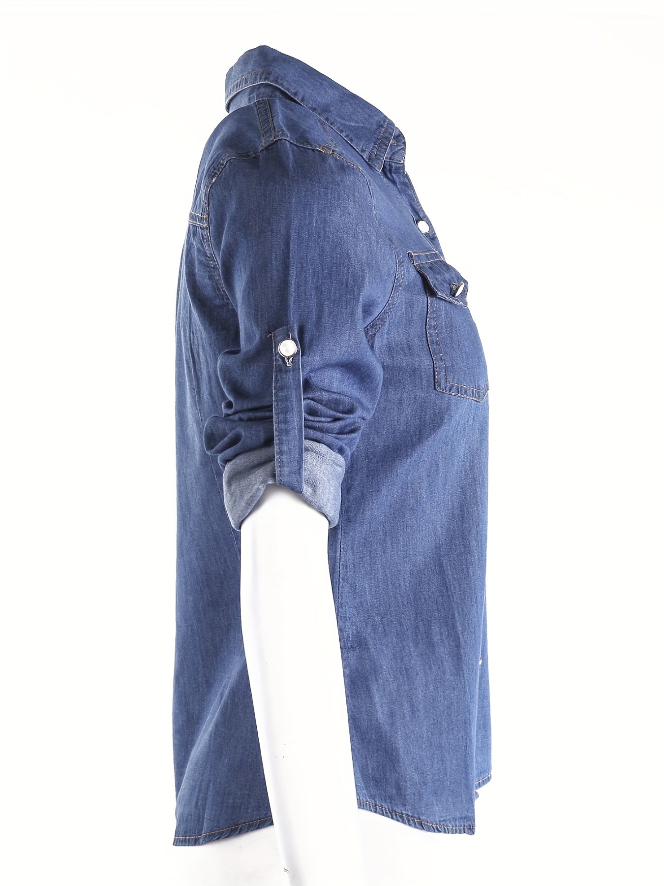 Women Retro Blue Denim Shirts Adjustable Long Sleeve