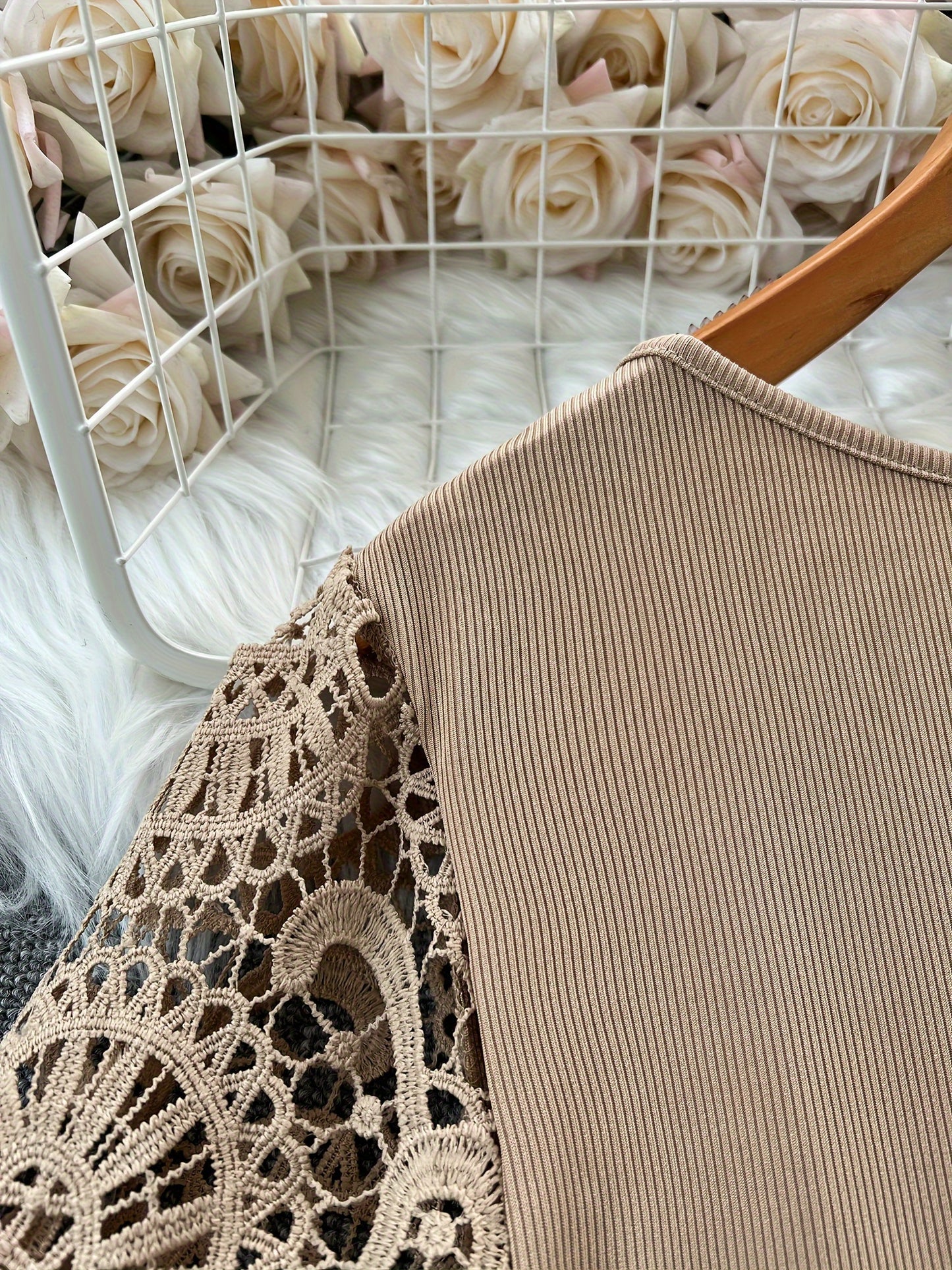 Vestido de fiesta con cuello redondo, manga larga, encaje acanalado, costuras laterales, talla grande, estilo vacaciones para primavera y otoño: ropa cómoda para mujeres con curvas
