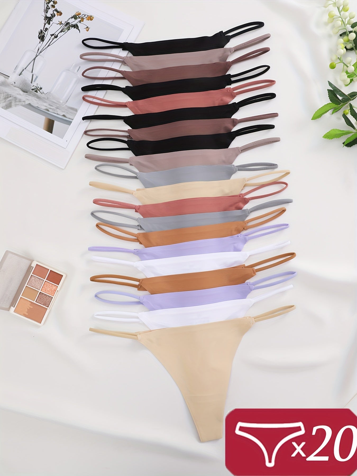 Conjunto de 20 tangas de tiro bajo sin costuras: tangas sexys para mujer, bragas de color sólido con diseño cómodo y tela suave
