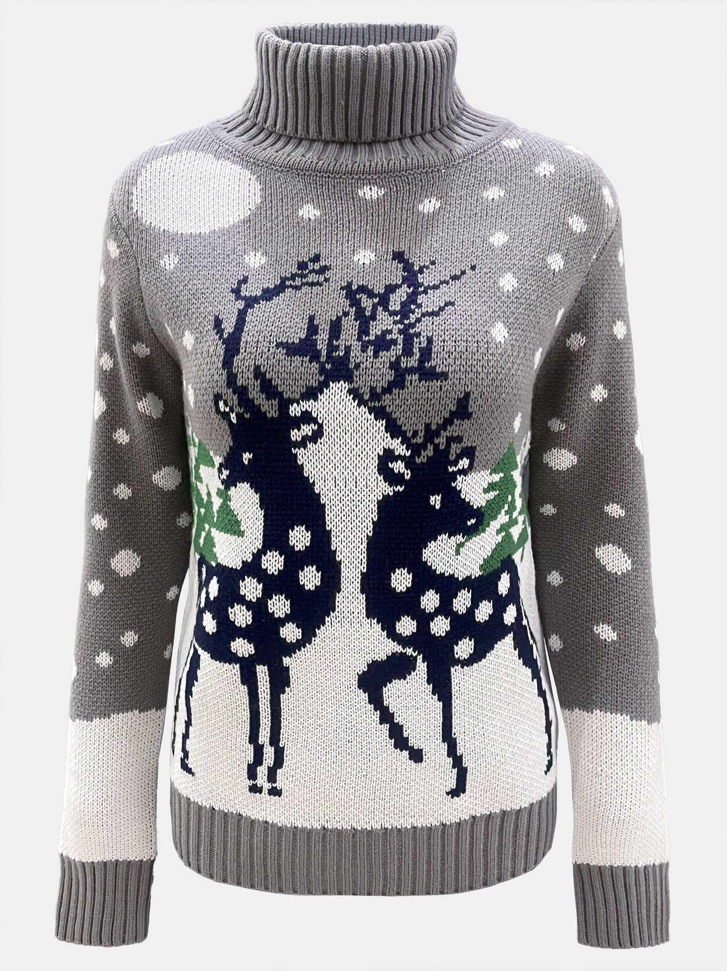 For Fall & Winter, Casual Long Sleeve Deer Pattern Turtle Neck Sweater, Women's Clothing