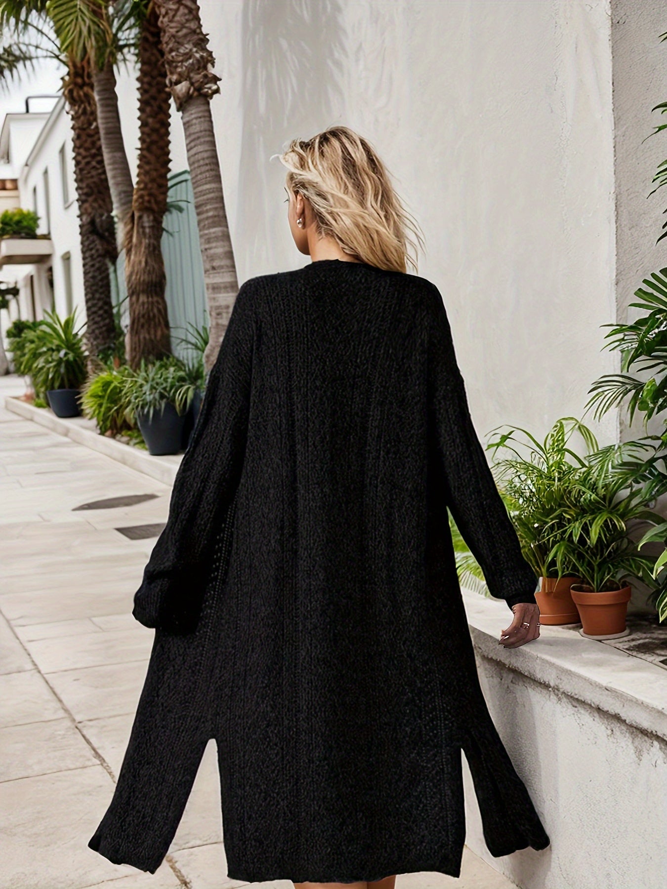Cozy Open Front Cardigan - Soft, Solid, Hollow, Long Sleeve