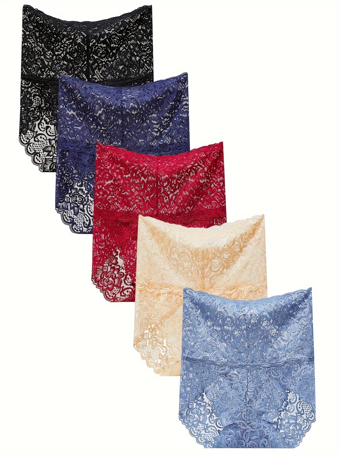Comfy Floral Lace Briefs - High Waist Panties 5-Pack - LuxyXO