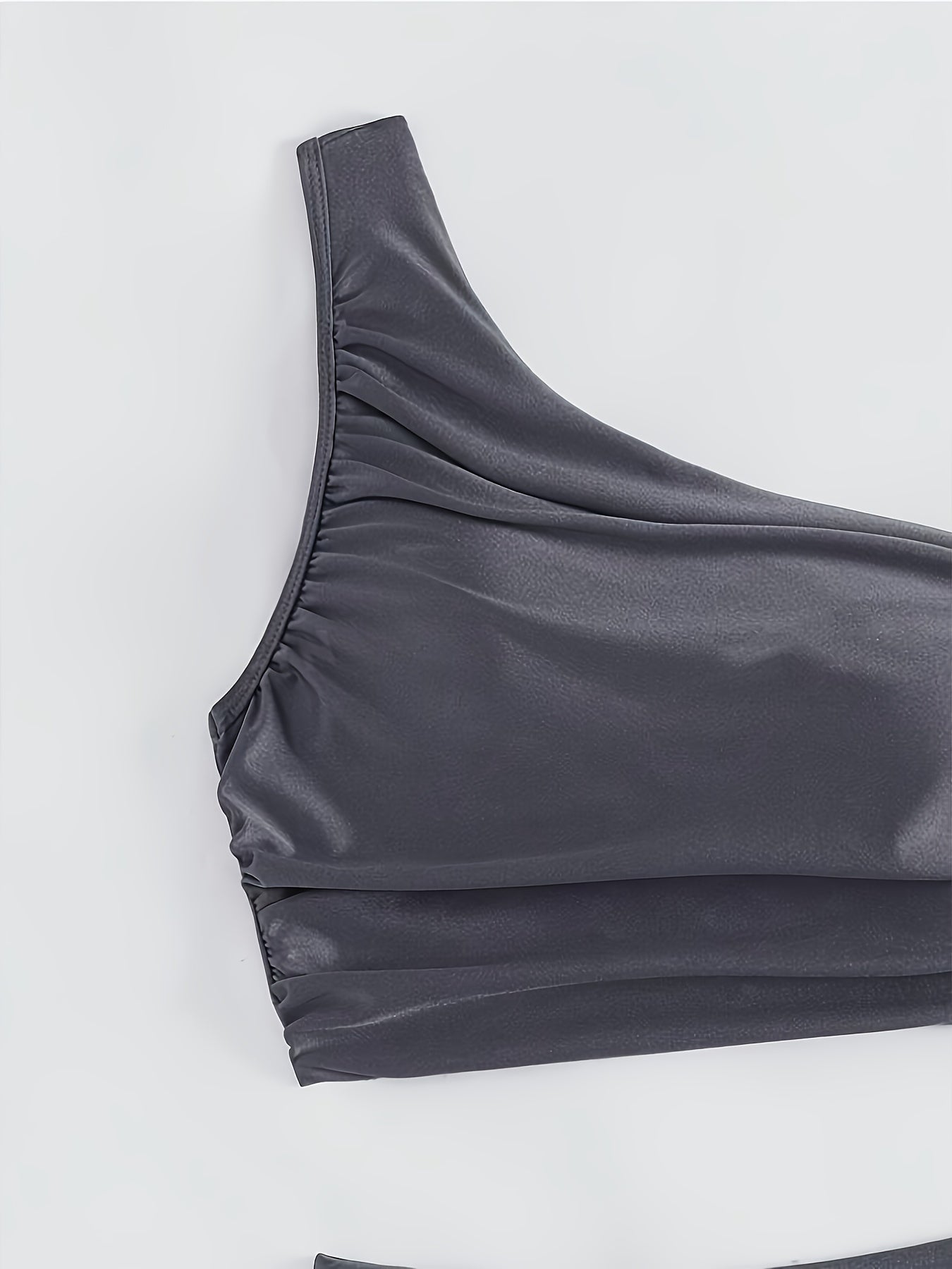 Women'S Sexy One-Shoulder Black Bikini Set - High Stretch Polyamide & Elastane, Solid Color Swimsuit with Frill Detail, Sleeveless, Swimwear Essentials | One Shoulder Bikini | Stretchy Fabric