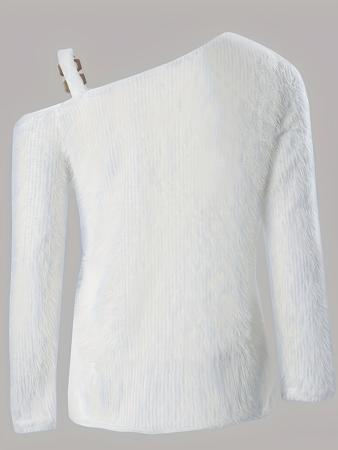 Plus Size Cold Shoulder Fuzzy Top - Soft, Chain Decor, Long Sleeve, Solid Color, Casual Wear for Spring & Fall - Women's Comfortable Clothing for Daily Life