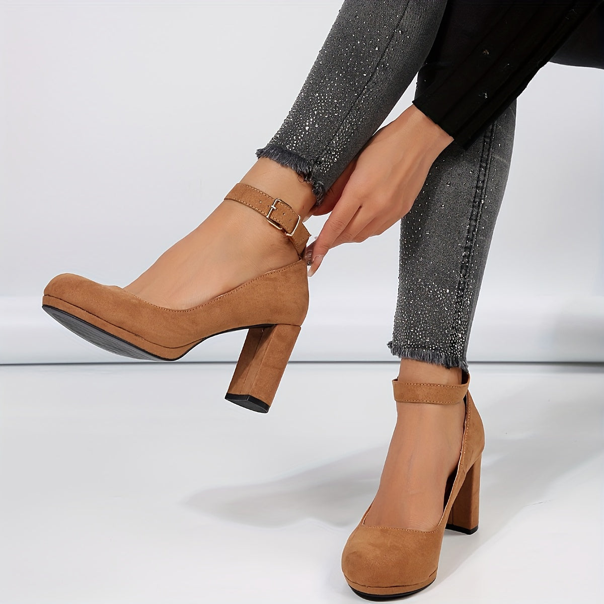 Glamorous Womens Leopard Print Block Heels - Stylish Buckle Strap Dress Pumps for Comfortable, All-Day Chic - Durable & Feminine Footwear