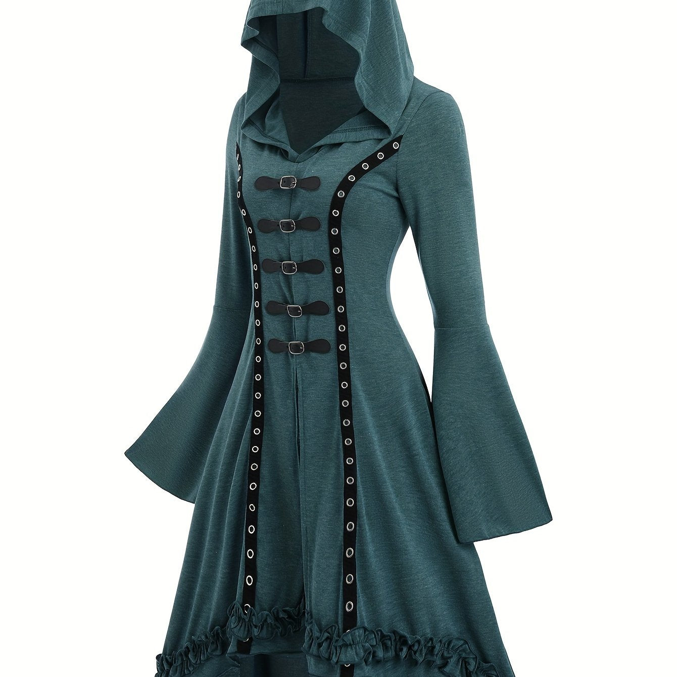 Women'S Y2K Hooded Sweatshirt, Polyester, Solid Color, Asymmetric Hem, Bell Sleeves, Vintage Long Top, Fashionable Cap Sleeve and Hoodie for Christmas Party, All Seasons