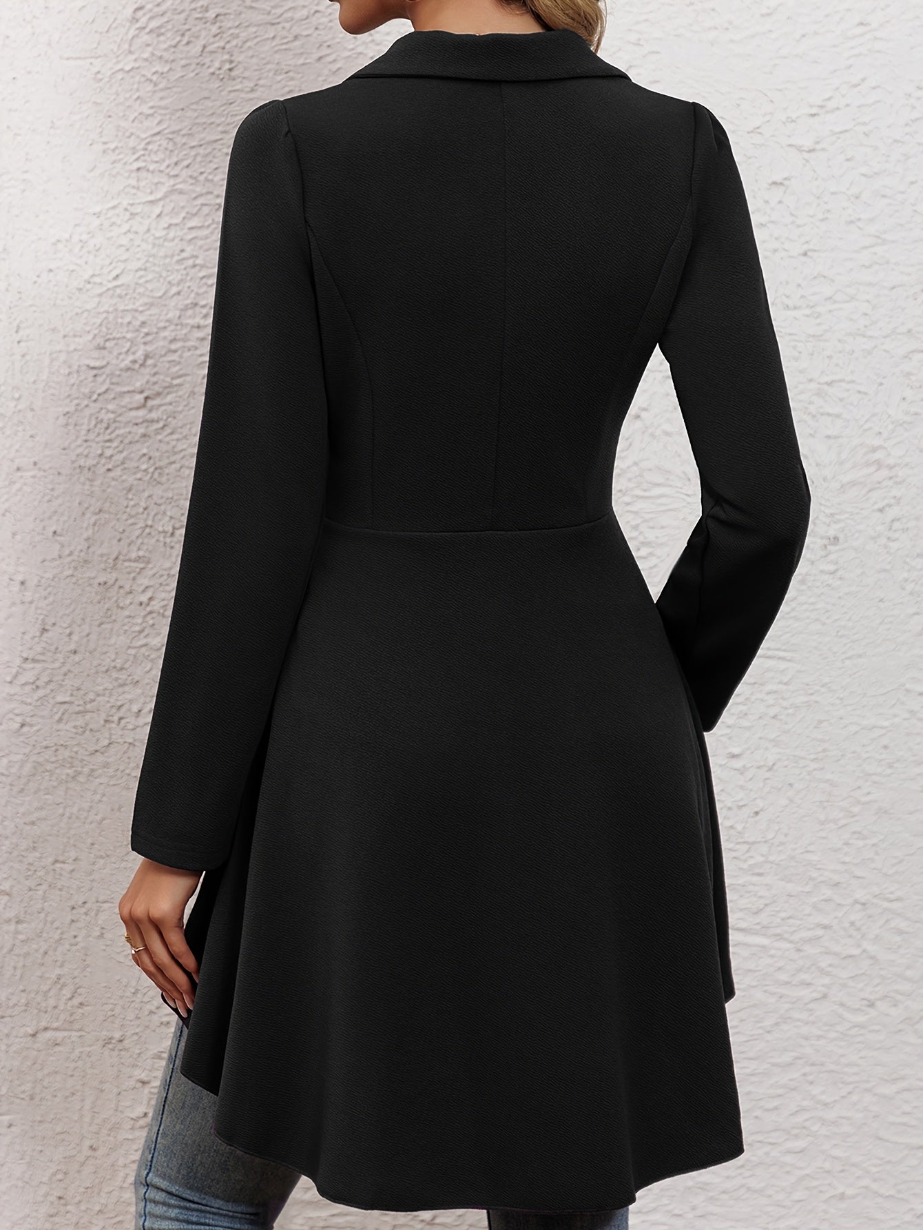 High Low Hem Lapel Collar Blazer, Stylish Solid Color Long Sleeve Single Button Blazer