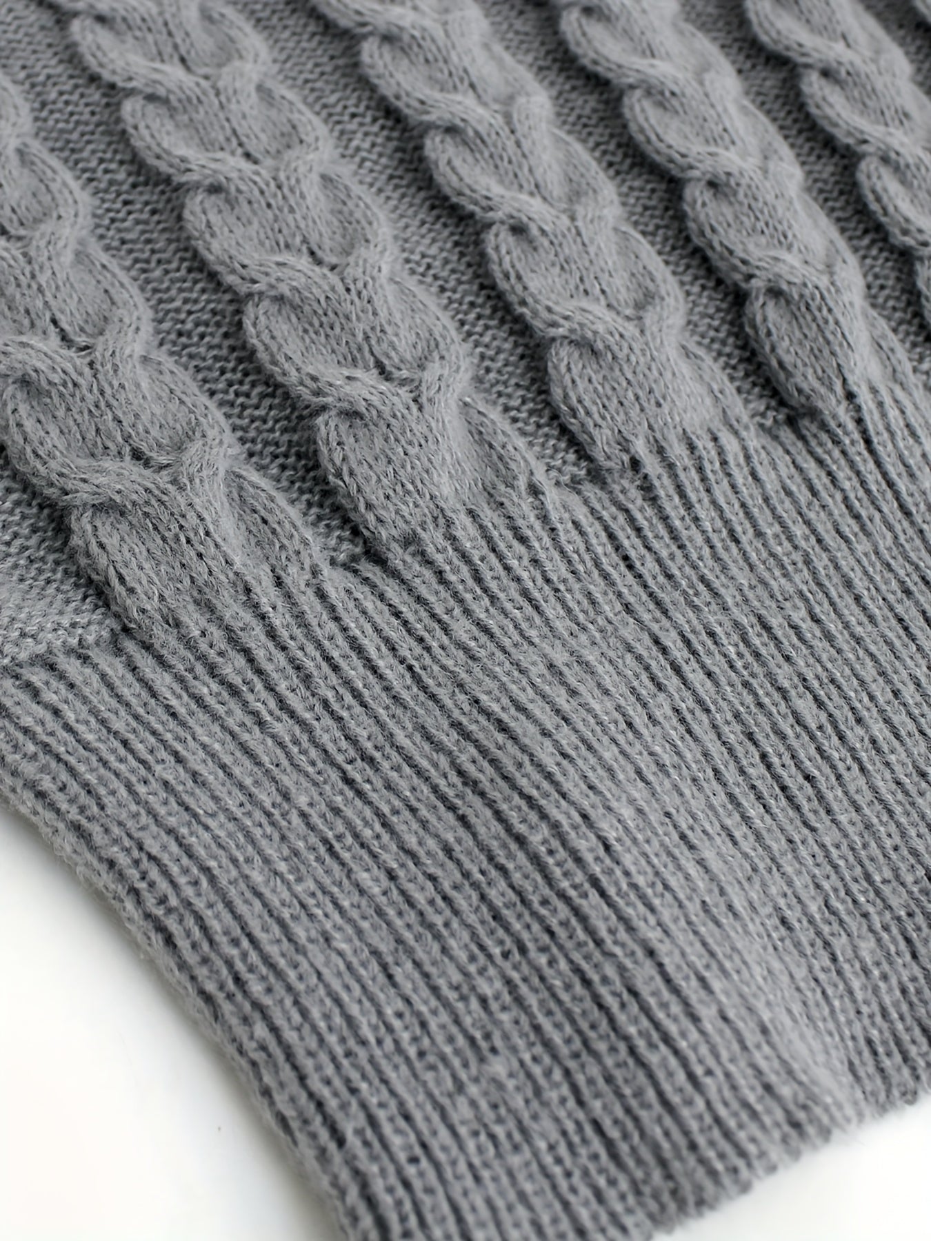 Solid Crew Neck Cable Knit Sweater, Casual Long Sleeve Pullover Sweater, Women's Clothing