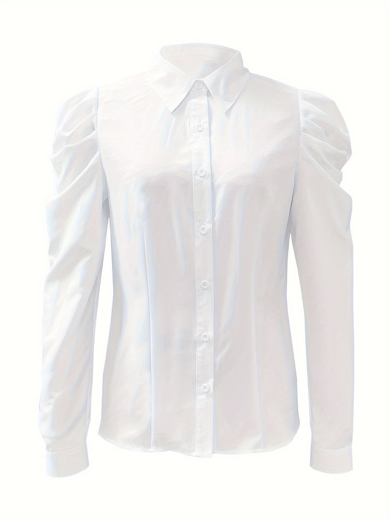 Elegant Slim-Fit Puff Sleeve Shirt | Versatile Year-round Style, Semi-Sheer Woven Fabric, Single-Button Closure - Women's Fashion