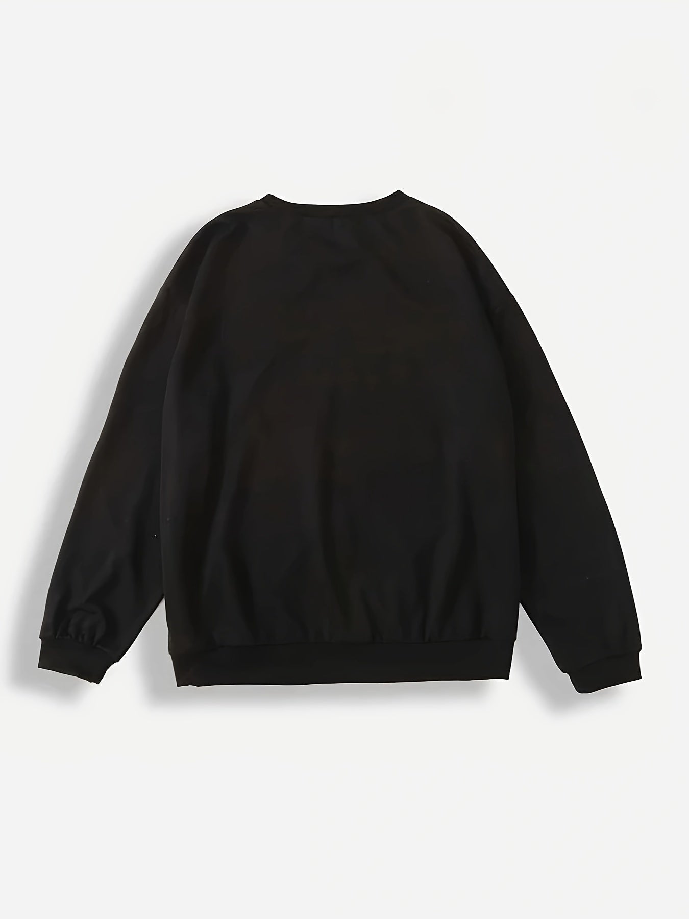 Skull & White Rose Print Casual Loose Long-Sleeved Sweatshirt, Pullover Crew Neck Sweatshirt, Women's Sweatshirts