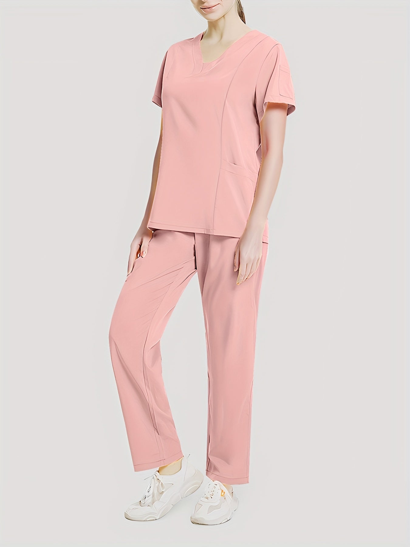 Conjunto médico de dos piezas con cuello en V, manga corta y pantalones elásticos, cómodo y de ajuste cómodo para mujeres | Uniformes médicos duraderos y de fácil cuidado para profesionales de la salud