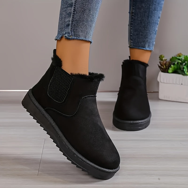 Cozy Women's Ankle Boots - Soft Plush Lined, Slip-On Design, Comfortable Winter Boots with Casual Style, Perfect for Cold Weather - LuxyXO