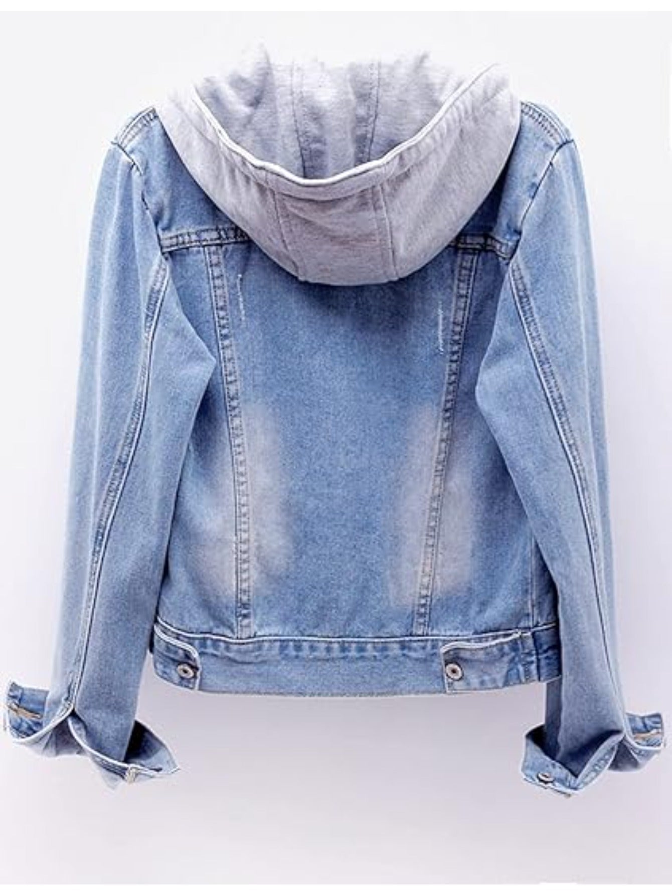 Women's Casual Denim Jacket with Detachable Hood - Button-Down, Fleece Lined for Warmth, Cotton Blend