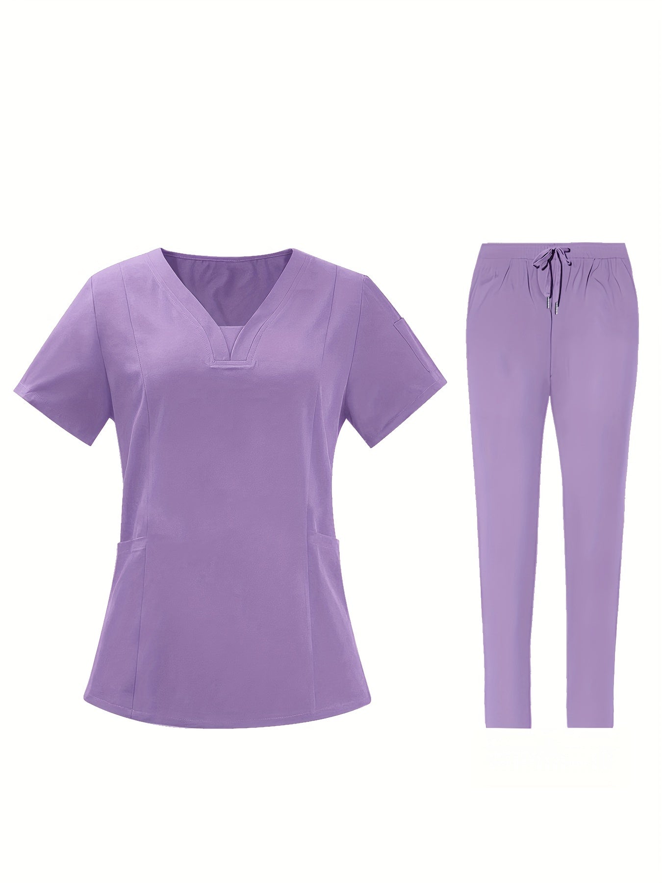 Conjunto médico de dos piezas con cuello en V, manga corta y pantalones elásticos, cómodo y de ajuste cómodo para mujeres | Uniformes médicos duraderos y de fácil cuidado para profesionales de la salud