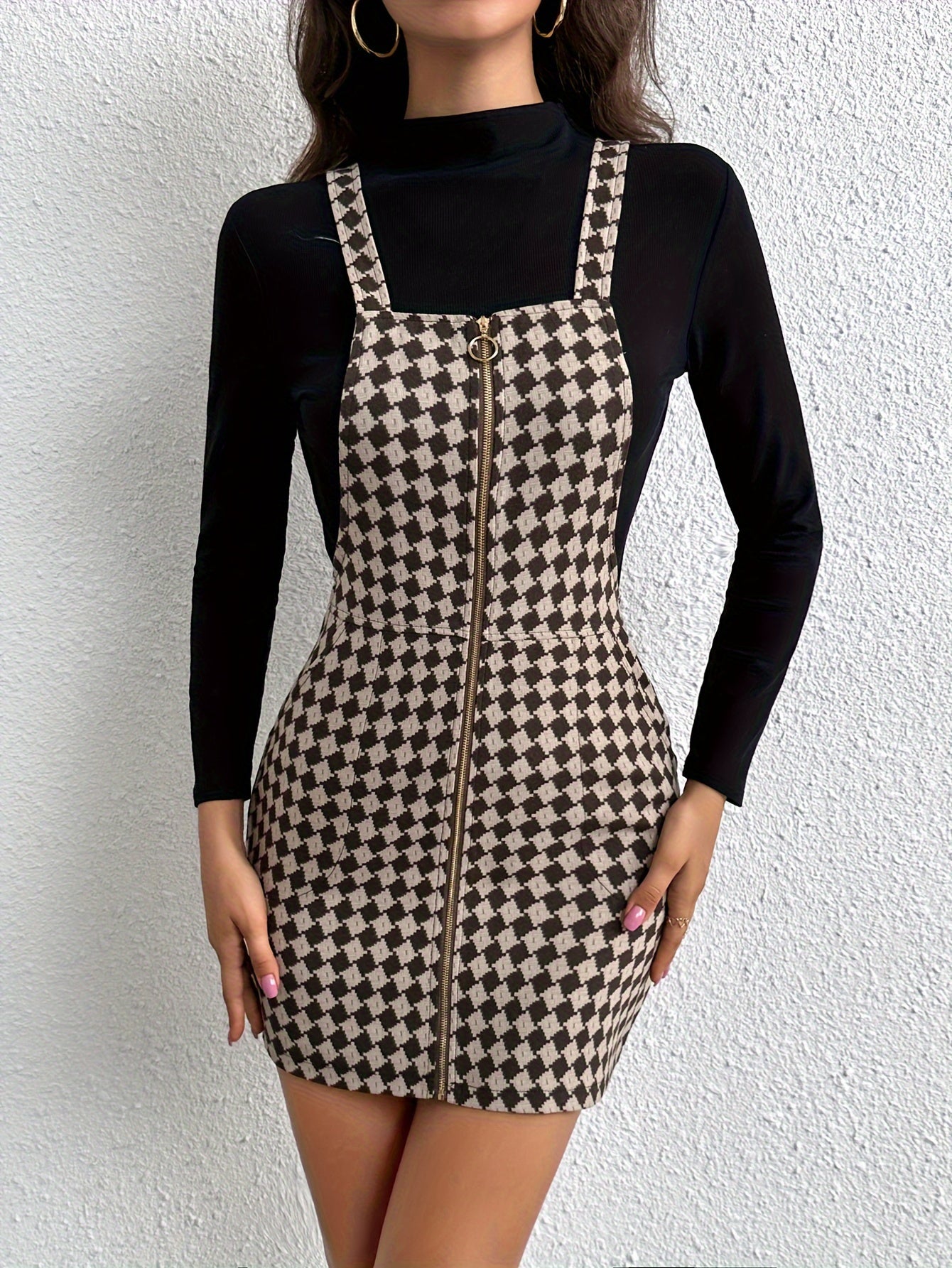 Vestido de tirantes con cremallera y cuadros escoceses, elegante vestido de tirantes Bdoycon, ropa de mujer