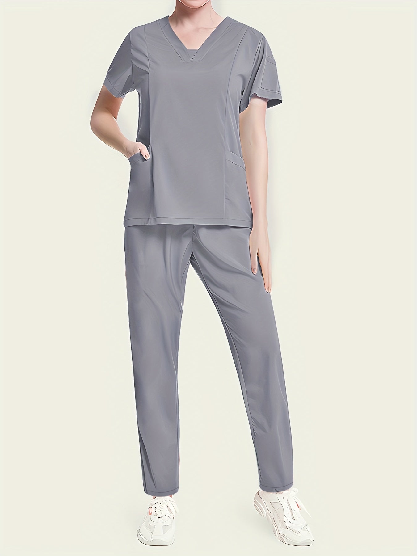 Conjunto médico de dos piezas con cuello en V, manga corta y pantalones elásticos, cómodo y de ajuste cómodo para mujeres | Uniformes médicos duraderos y de fácil cuidado para profesionales de la salud