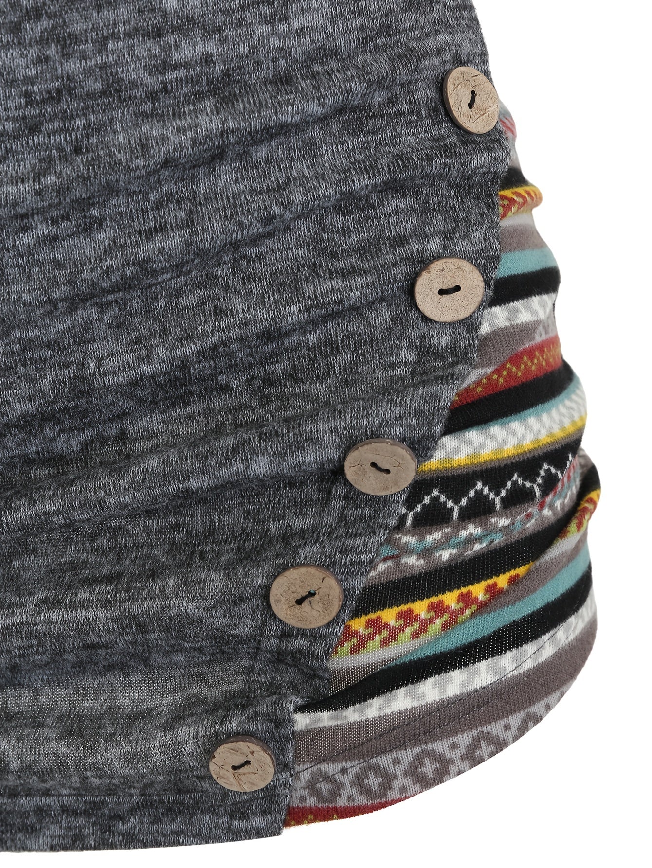 Cozy & Trendy Hooded Tribal Bodycon Dress - Stylish Button Details, Perfect for Spring & Fall, Durable & Easy-Care
