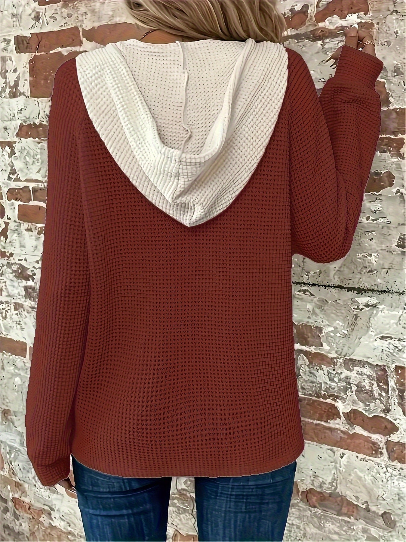 Plus Size Color Block Button Hoodie - Stylish Drawstring Design, Soft and Cozy Long Sleeve for Spring & Fall, Womens Casual Comfortable Clothing for Daily Wear