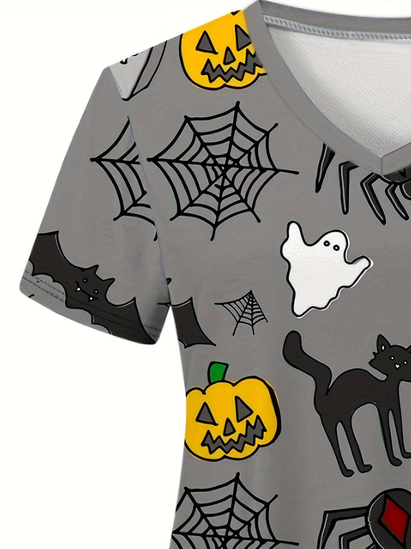 Blusa médica con cuello en V y estampado de Halloween, cómoda y funcional, perfecta para trabajar en hospitales y consultorios dentales, ropa de trabajo para mujer