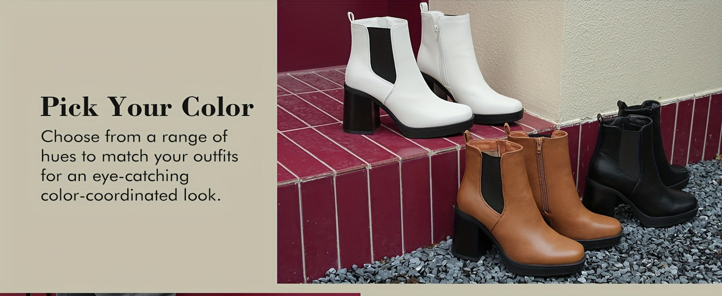 Women's Chunky High Heel Square Toe Ankle Booties