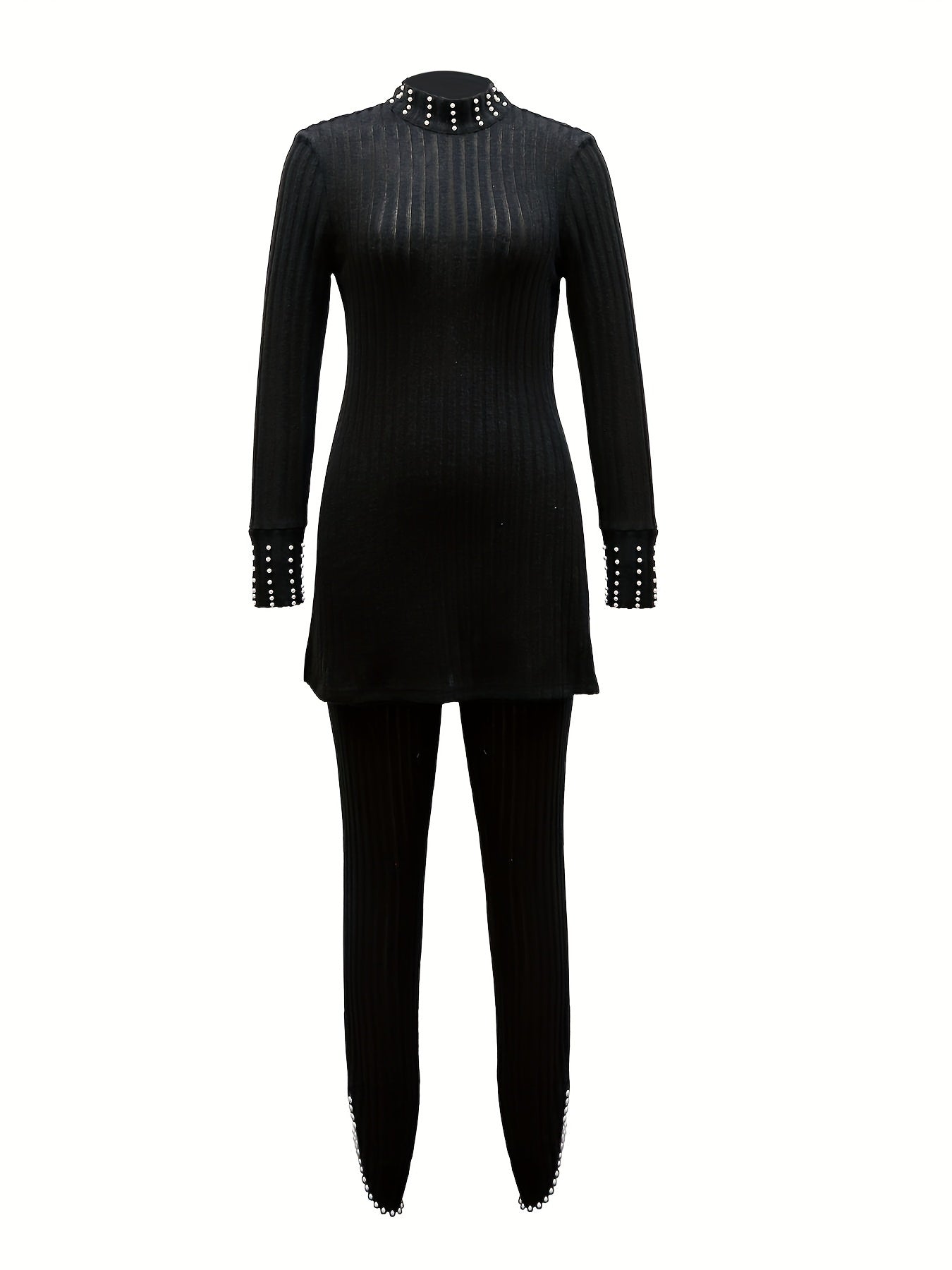 Chic Womens Two-piece Outfit Set - Comfy Long Sleeve Top & Sleek Pencil Pants - Casual Style for All Occasions - Soft Knit, Figure-Enhancing Design