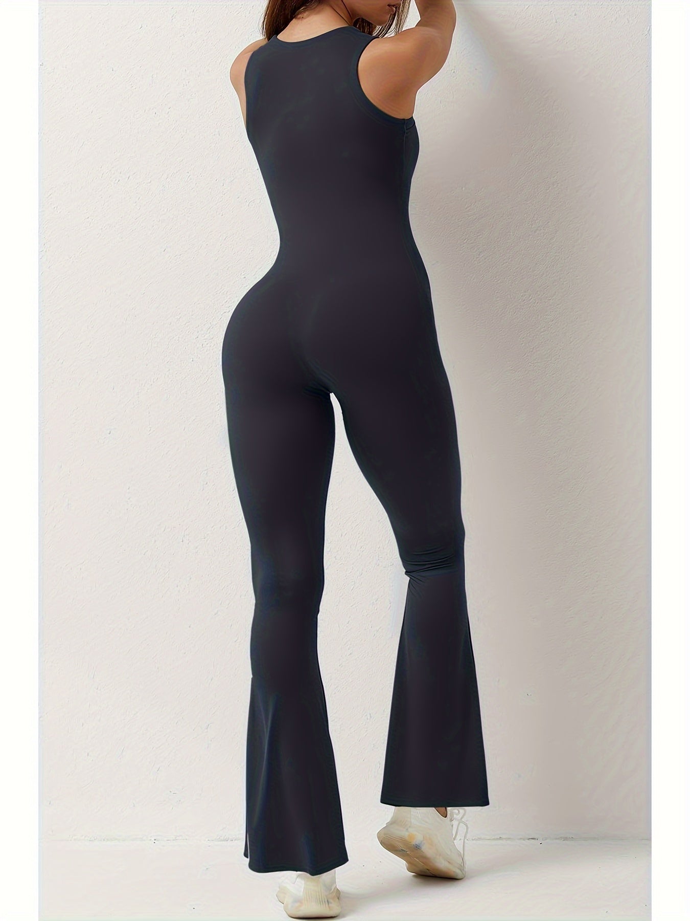 Mono elástico con escote cuadrado y acampanado: diseño elegante sin mangas, ropa informal cómoda para primavera y verano: ropa de corte ajustado para mujer para vacaciones, actividades al aire libre y vida diaria