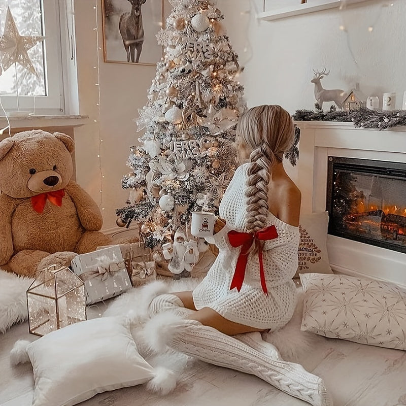 2 pares de calcetines hasta la rodilla para mujer, gruesos y cálidos, de punto para invierno, con forma de masa frita, calcetines de pila, regalo de Navidad blanco