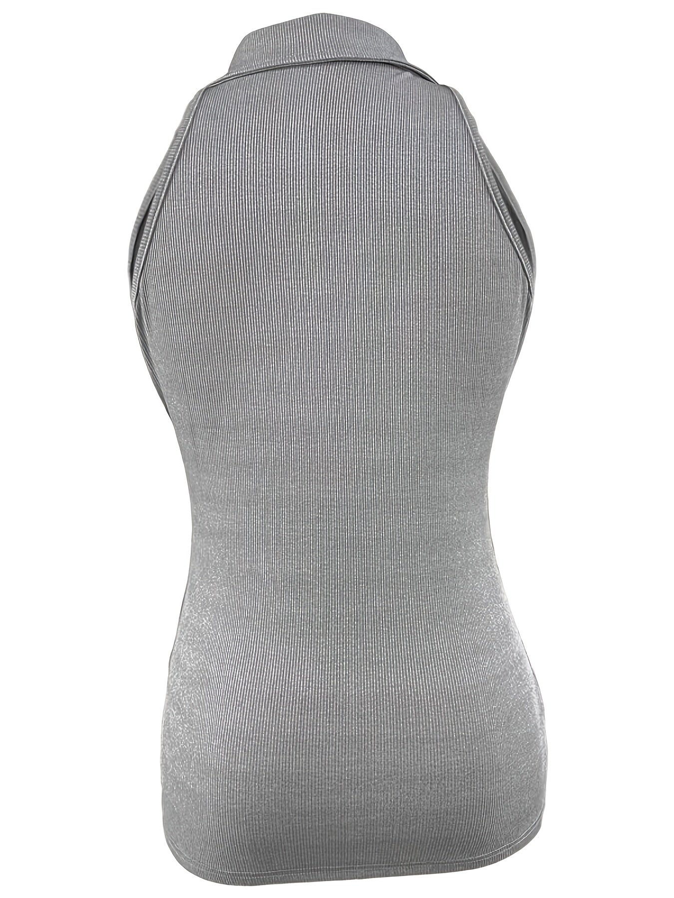Sexy Ribbed Half Zip Up collar Tank Top