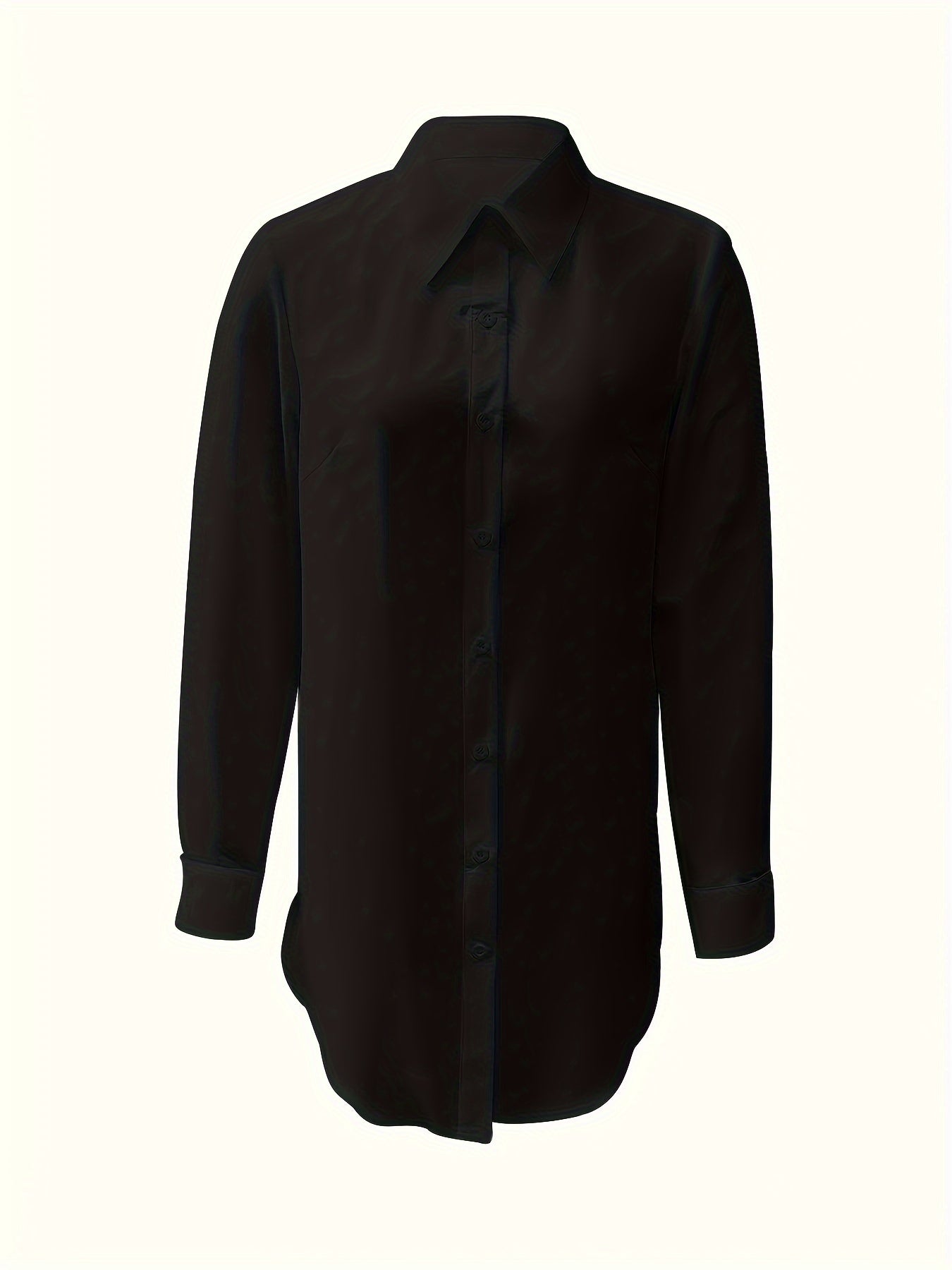 Plus Size Women's Solid Button Up Long Sleeve Turn Down Collar Round Hem Casual Blouse Shirt - Comfortable, Relaxed Fit, Breathable Fabric, Easy Care - Perfect for Daily Wear, Work, or Date Night