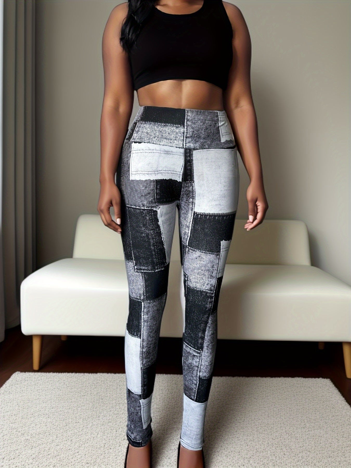 Plaid Pattern Yoga Pants, Stretchy Running Workout Sports Fitness Leggings, Women's Activewear