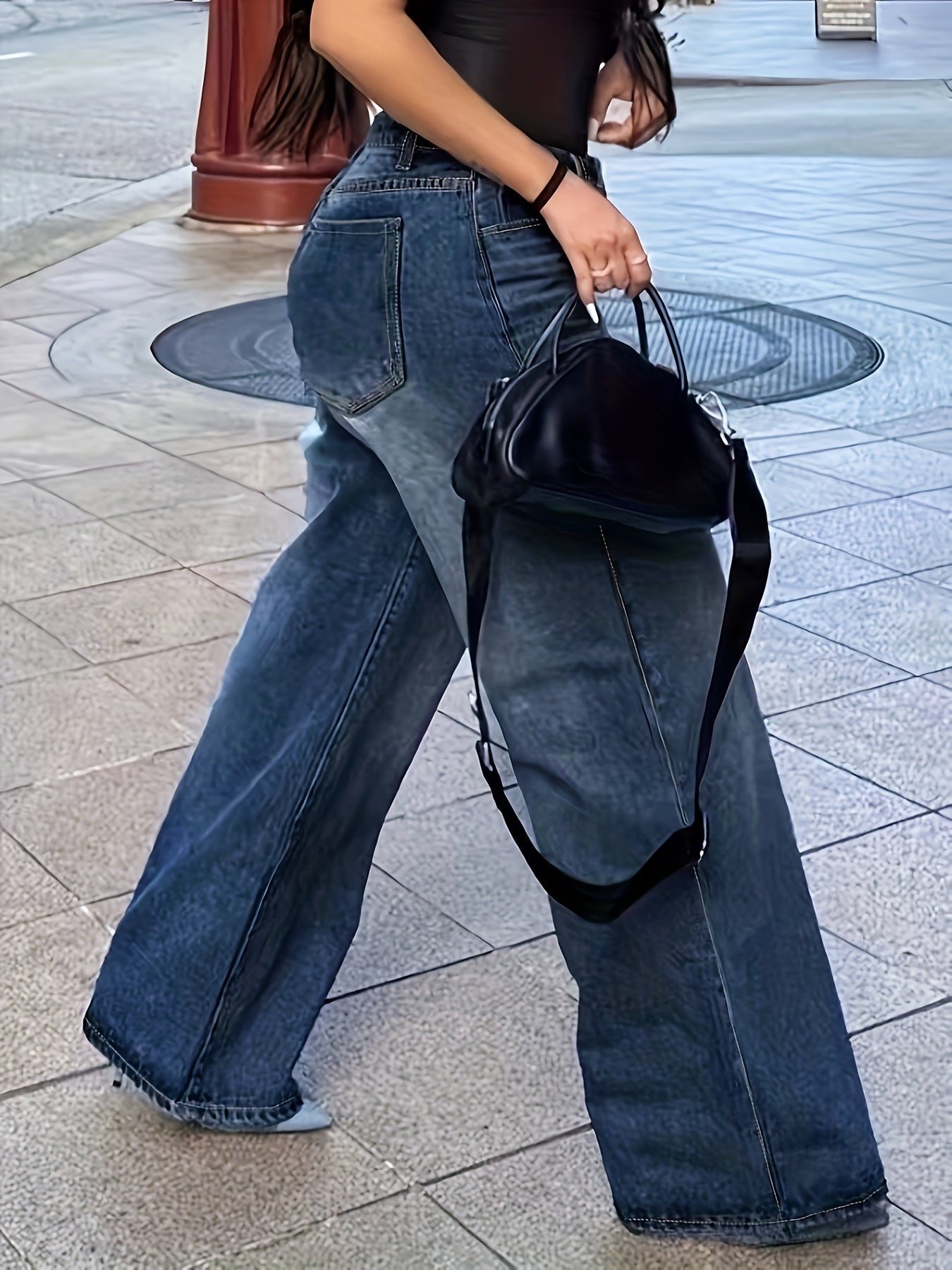 Loose Straight Leg Jeans With Multi Pockets, Casual Versatile Denim Pants For Women, Women's Clothing & Denim