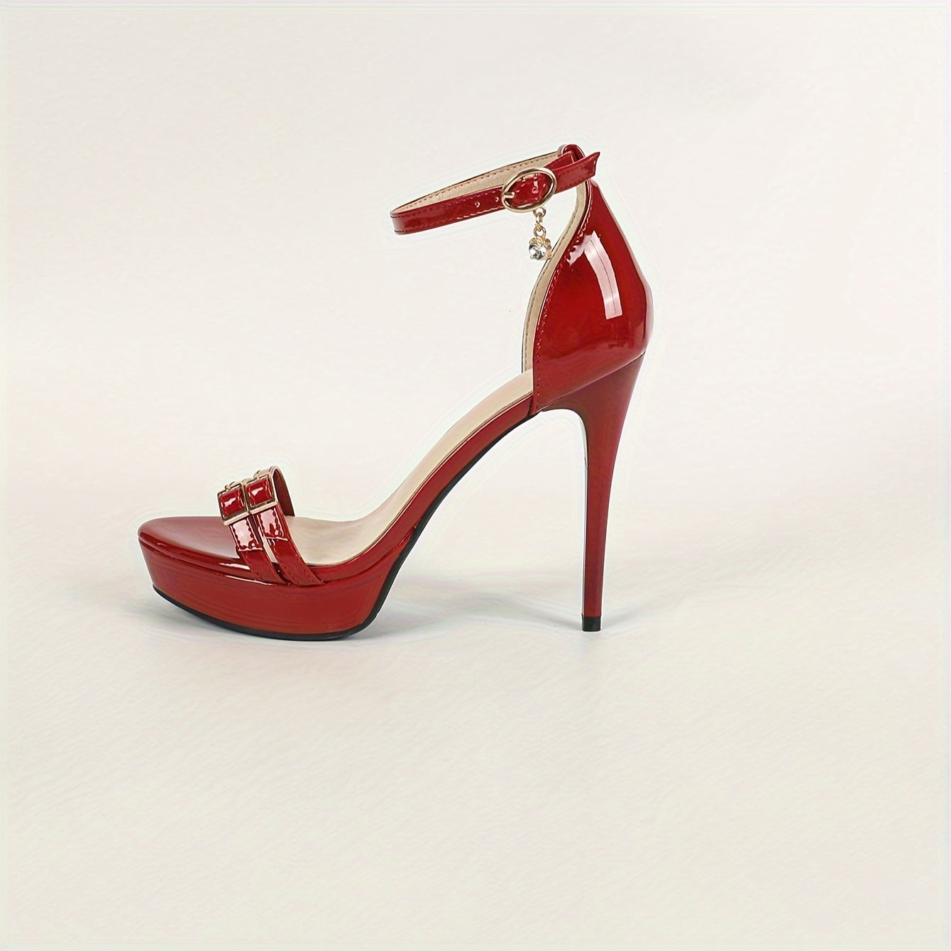 Stylish Buckle Strap Stilettos - Chic Open-Toe Fashion Pumps with Solid Color Design, Elegant Heel Shape, and Comfortable Wear - Perfect for Formal Occasions and Dressy Events