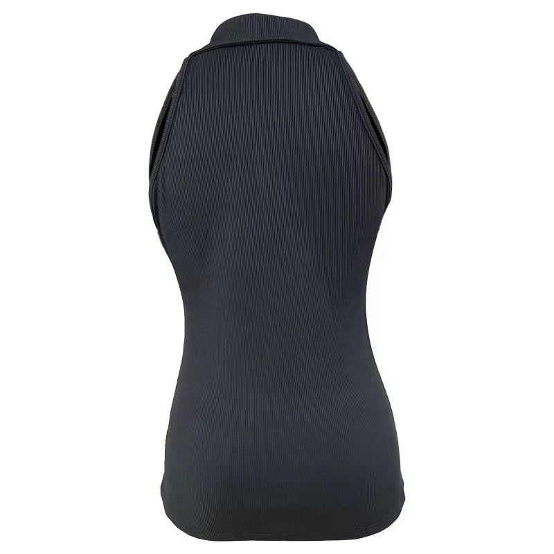 Sexy Ribbed Half Zip Up collar Tank Top