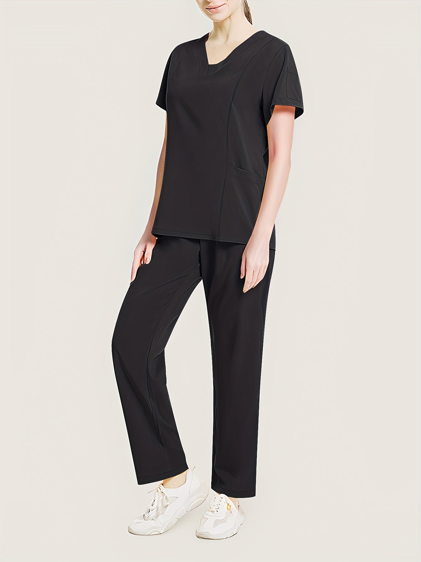 Conjunto médico de dos piezas con cuello en V, manga corta y pantalones elásticos, cómodo y de ajuste cómodo para mujeres | Uniformes médicos duraderos y de fácil cuidado para profesionales de la salud