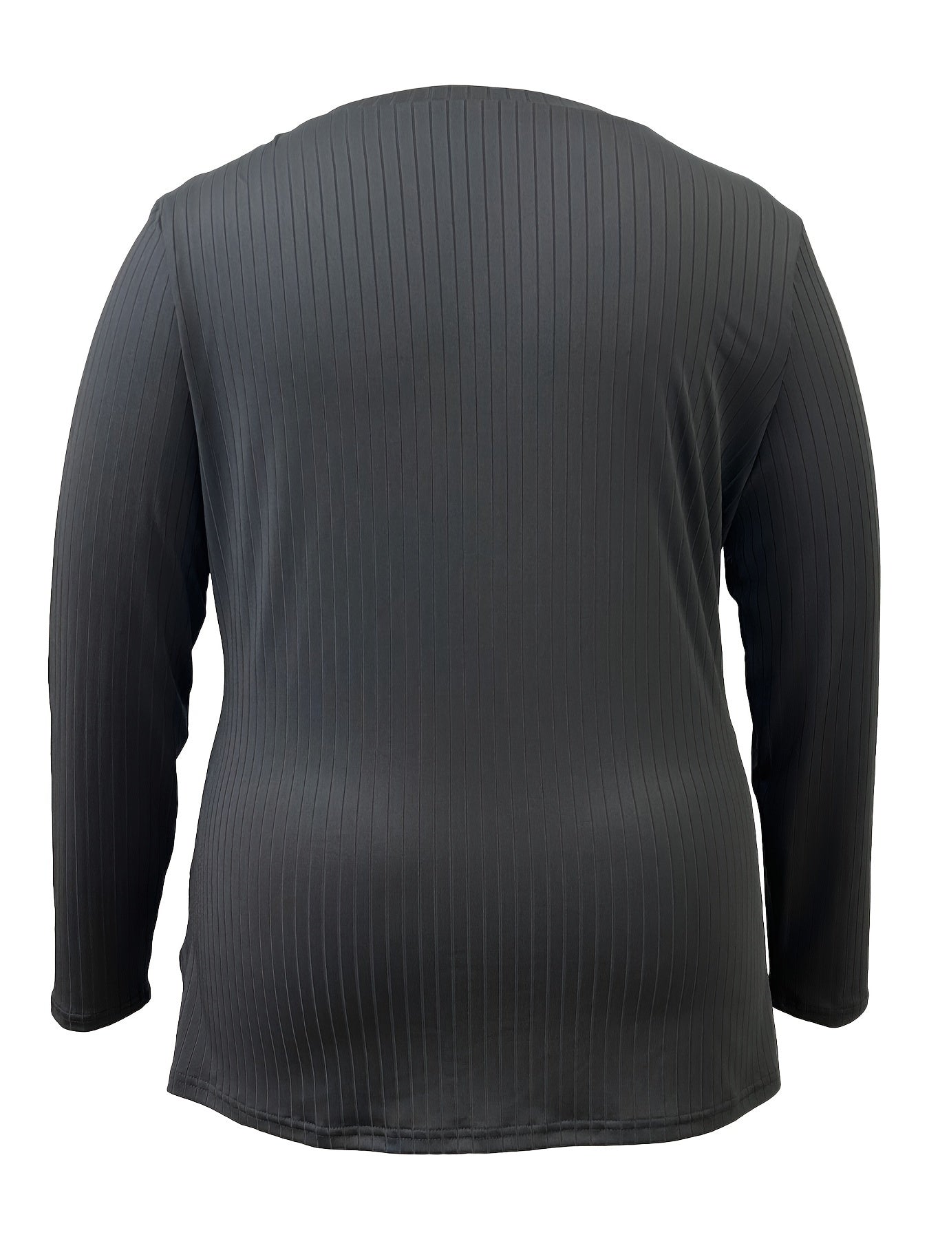 Plus Size Ribbed V Neck Long Sleeve T-Shirt - Soft, Breathable, Casual Wear for Everyday - Women's Comfortable Clothing for Work, Date, or Leisure