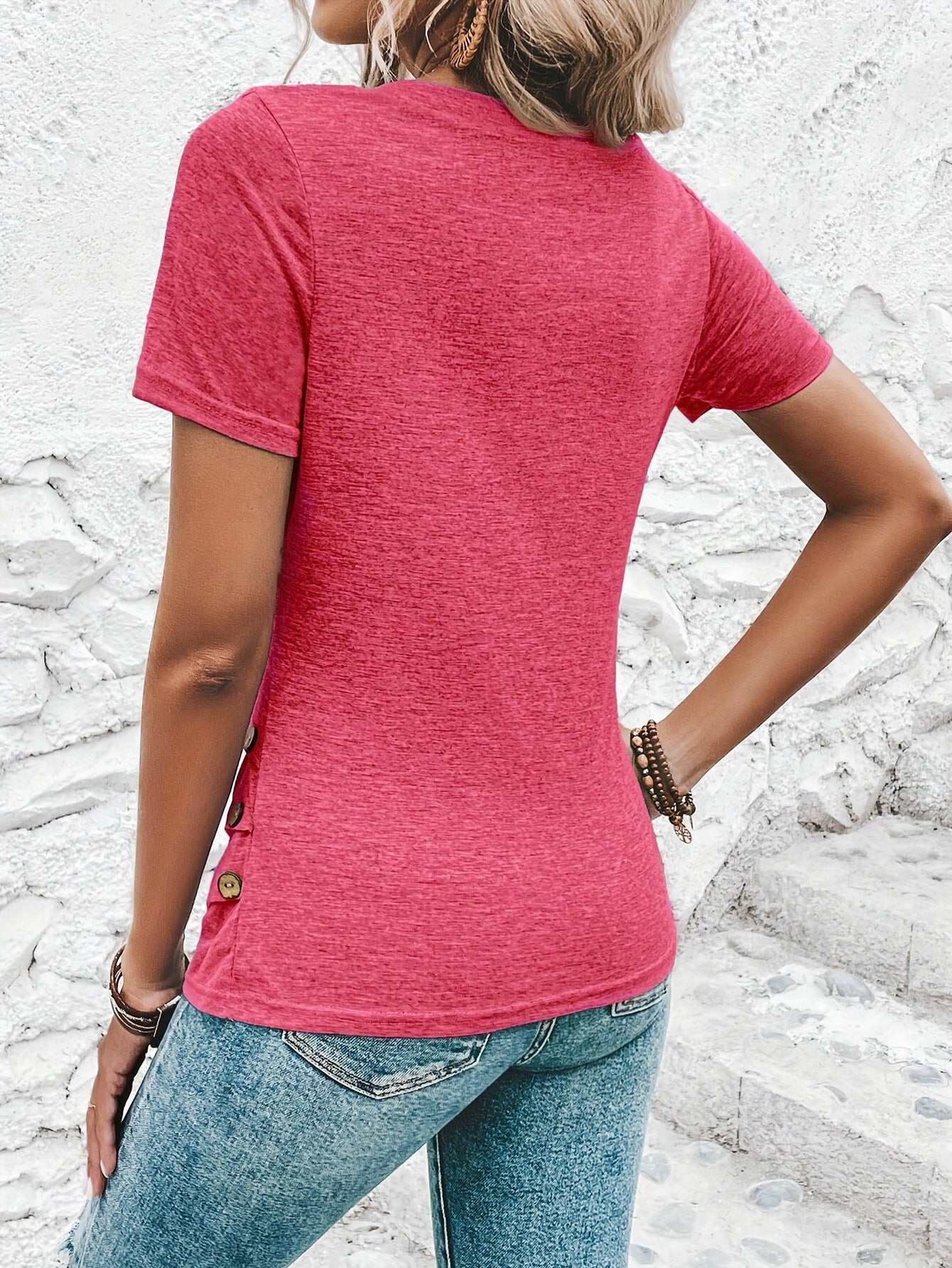 Chic Ruched V-Neck T-Shirt