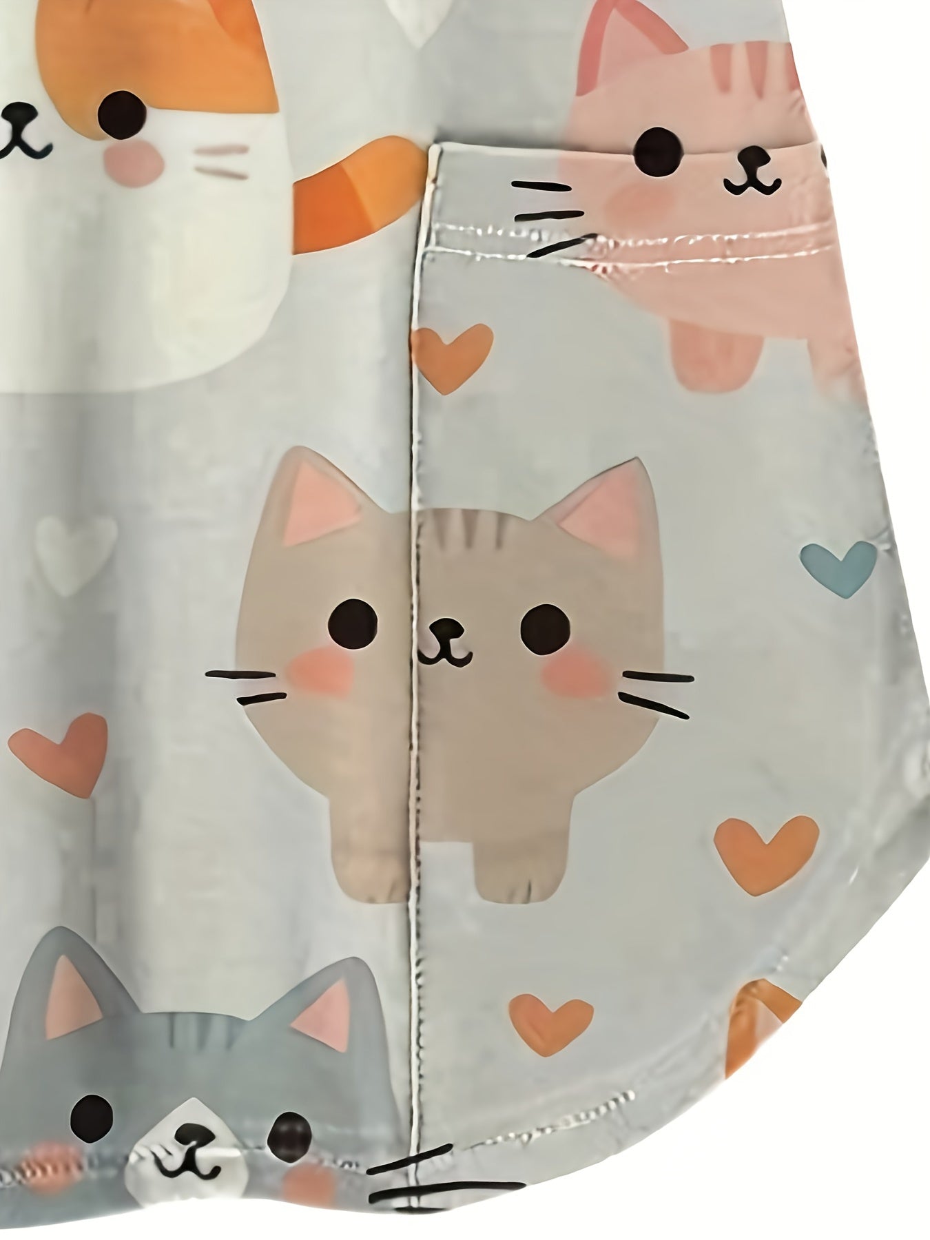 Cute cartoon cats and heart patterns on fabric shirt pocket design