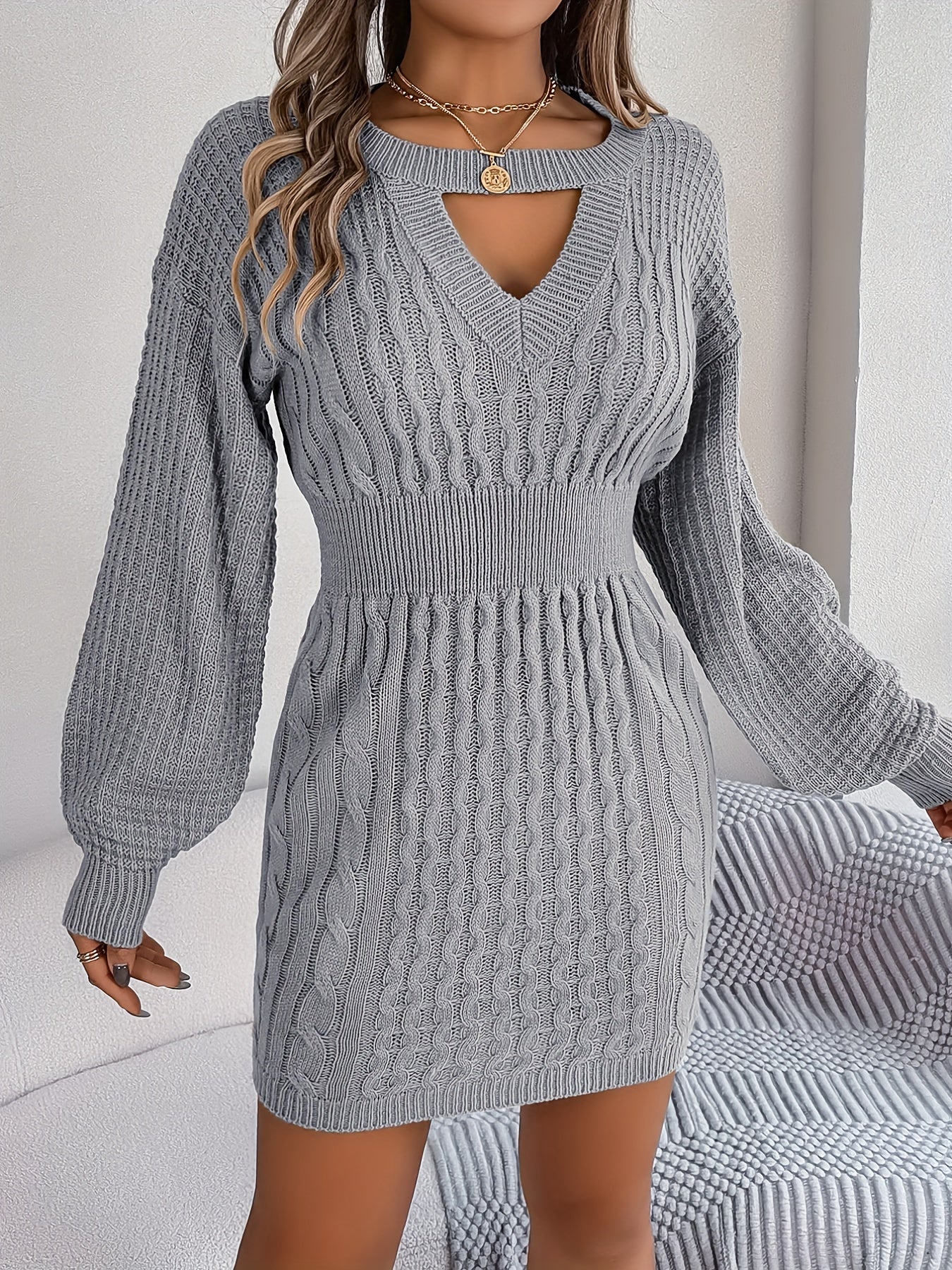 Cozy Cable Knit Sweater Dress - Women's Long Sleeve Bodycon Dresses for Casual Occasions - Soft, Stretchy, and Flattering Fit for All Seasons